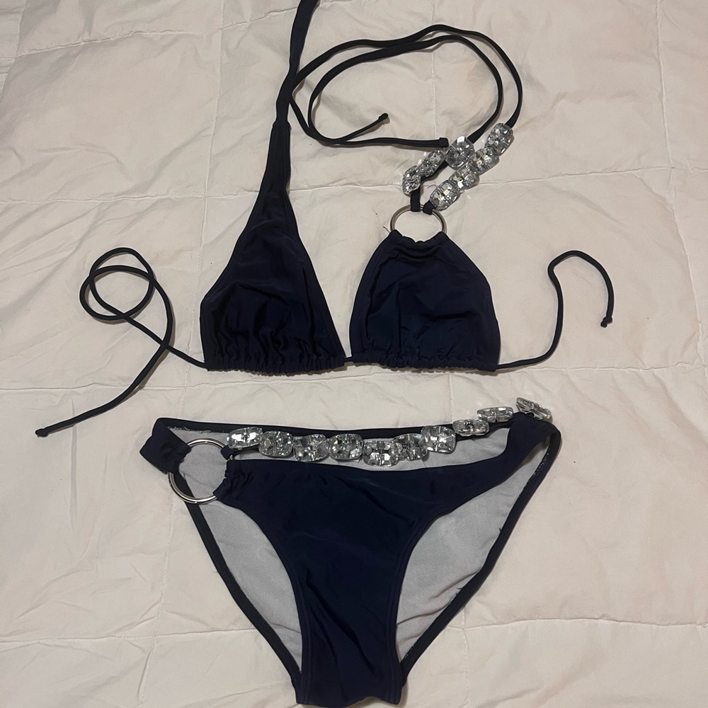 Navy Bikini with Rhinestone Accents